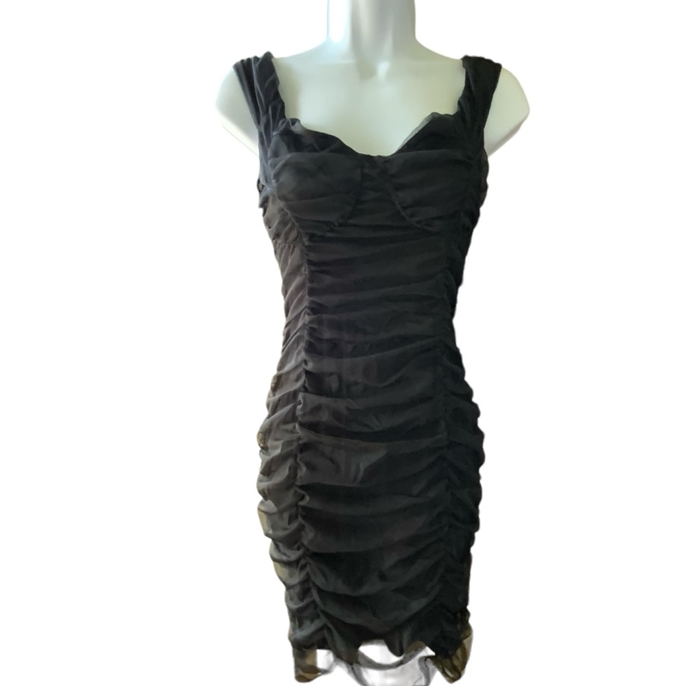 Express Dress New With Tags Black Stretch Bodycon Ruched Mesh Fully Lined Small